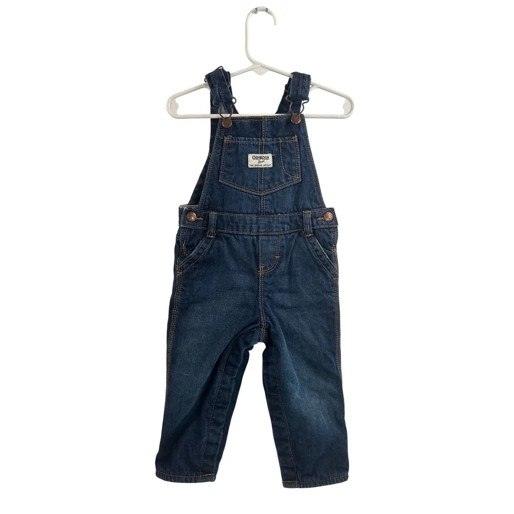 OshKosh B'gosh Denim Overalls 18M Blue Fleece Lined Bibs Toddler Kids
